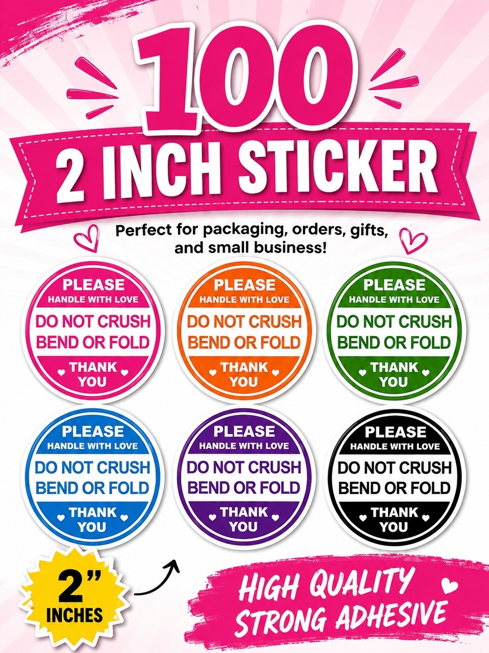 DO NOT CRUSH,BEND OR FOLD 2INCH (100) STICKERS - Picture 1 of 2
